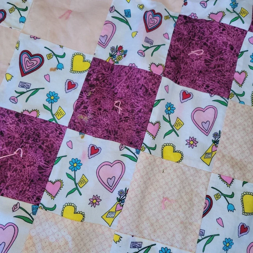COUNTRY COTTTAGE GARDEN OF PINK FLOWERS & FUSCIA PATCHWORK THROW QUILT Handmade